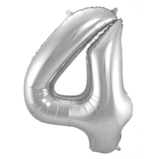 4-formet tallfolieballong (sølv, 86 cm) 4-formet tallfolieballong (sølv, 86 cm)