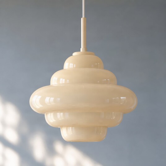 Leilani hengelampe, gul, E27, Ø 35 cm, glass – Lucande - Stue - Design - Med en lyskilde