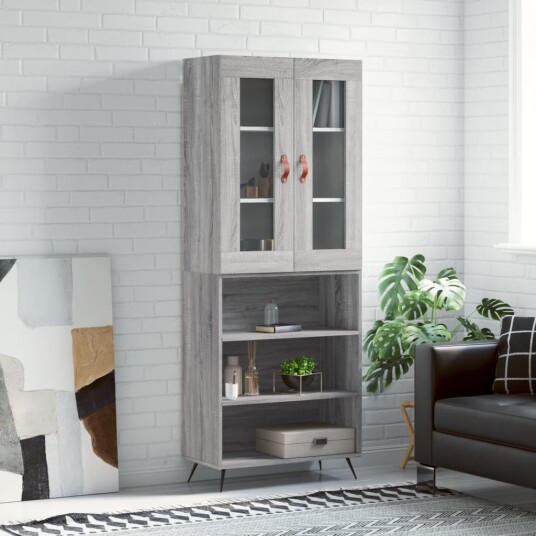 vidaXL Highboard grå sonoma 69,5x34x180 cm konstruert tre 8720845481254