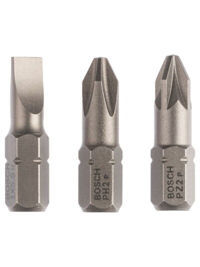 Bosch 3-delers skrutrekkerbits-sett, ekstra hard (blandet) S 1,0x5,5; PH2; PZ2; 25 mm Bosch 3-delers skrutrekkerbits-sett, ekstra hard (blandet) S 1,0x5,5; PH2; PZ2; 25 mm