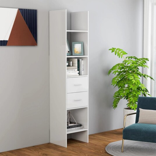 vidaXL Bokhylle h?yglans hvit 40x35x180 cm sponplate