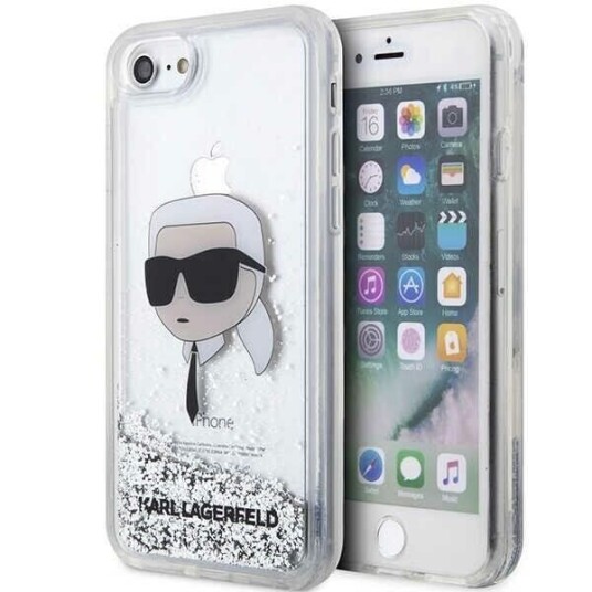 Karl Lagerfeld Hardcase iPhone 7/8/SE 2020/2022 Glitter Sølv med Karl Head