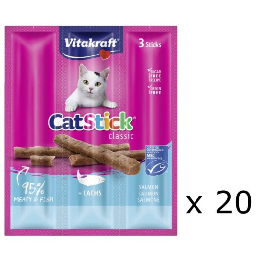 Vitakraft Cat Treats 20 X Cat Stick Salmon Msc X 3 Sticks 18G (Bundle)