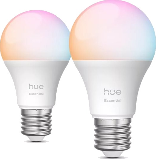 Philips Hue White And Color Ambiance Essential   Led Lyspære   Form: A60   E27   8 W Ekvivalent 60 W   Klasse F   Varm Til Kjølig Hvitt Lys   2200 6500 K En Pakke 2