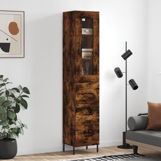 vidaXL Highboard røkt eik 34,5x34x180 cm konstruert tre 8720845486686