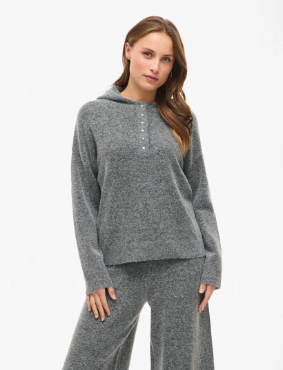 Vila Vicasti Hoodie L/S Button Knit Top - Grey - S Vila Vicasti Hoodie L/S Button Knit Top - Grey - S