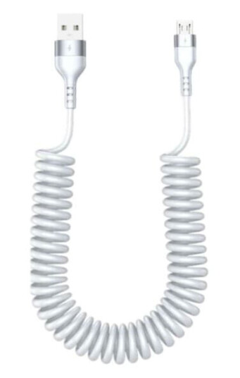 USB A Micro-USB Spiralkabel 3A Hurtiglading 1,5m Hvit