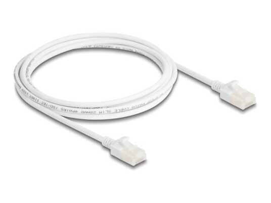 Delock Koblingskabel Rj-45 Hann Til Rj-45 Hann 2 M 3.6 Mm U/Utp Uskjermet Cat 6A Halogenfri Formstøpt Uten Hindringer Slank Hvit
