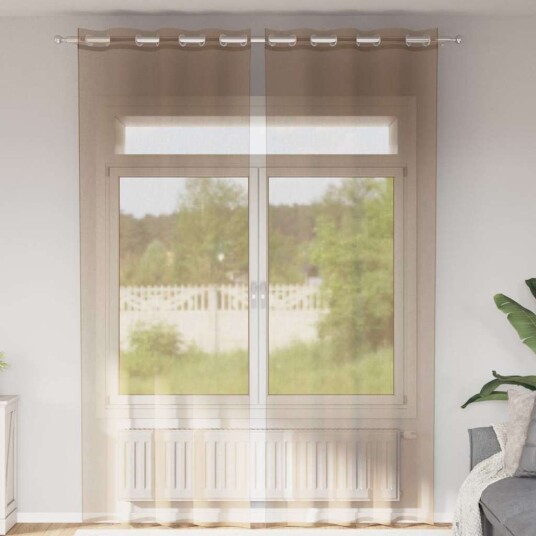  Voilegardiner med grommets 2 stk lysebrune 8721158551450