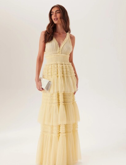 Bubbleroom Frill Dotted Tulle Gown   Yellow   34