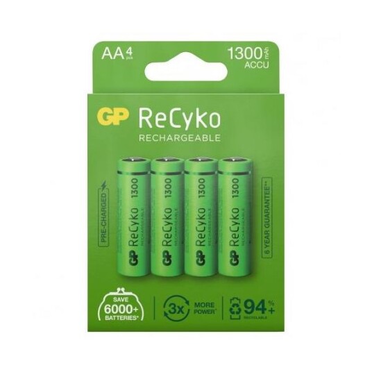 GP Batteries ReCyko 1300 Batteri oppladbart, AA, 4-pakning, Elfordeling & strømforsyning