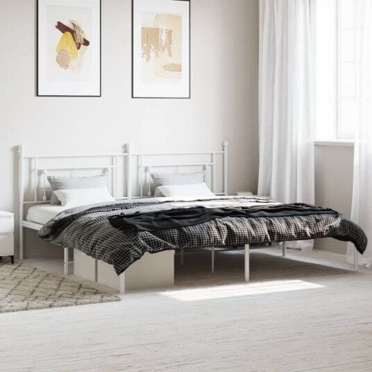 vidaXL Sengeramme i metall med hodegavl hvit 193x203 cm 8721012249271