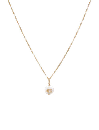 COACH ACCESSORIES Coach Signature Coin Pearl Pendant Necklace |Guld |One Size