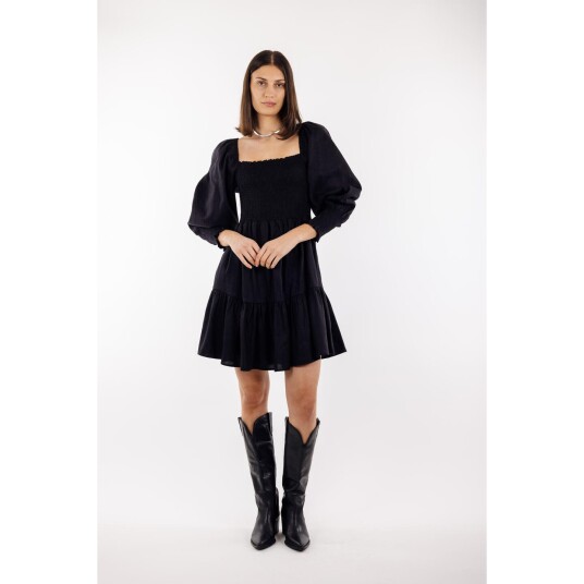 Milagros Dress Black M Stretch linen dress