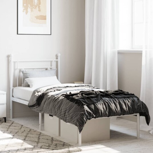 vidaXL Sengeramme i metall med hodegavl hvit 80x200 cm 8721012249127