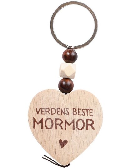 Nøkkelring med Trehjerte og Perler Verdens Beste Mormor