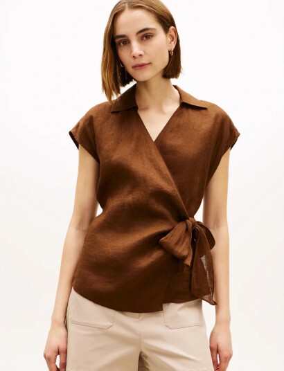 Tommy Hilfiger Linen Knot Ns Top Brown 42 Tommy Hilfiger Linen Knot Ns Top Brown 42