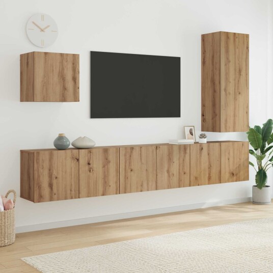 TV Vegg enhet Veggmontert 5 pcs Artisan Eik Konstruert tre TV Vegg enhet Veggmontert 5 pcs Artisan Eik Konstruert tre