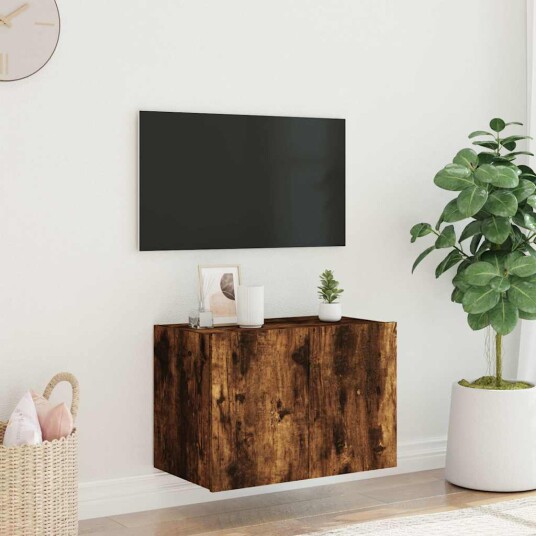 vidaXL Vegghengt TV-benk med LED røkt eik 60x35x41 cm 8721012258945