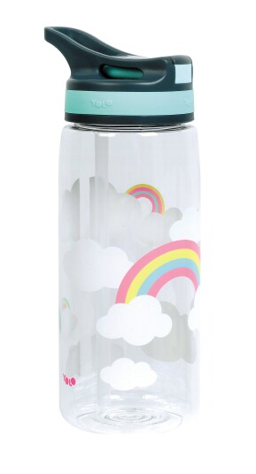Vannflaske YOLO m/sugerør 550ml regnbue