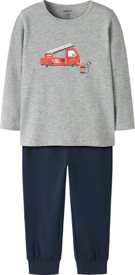 Name It Brannbil pysjamas til barn grey melange 98/104