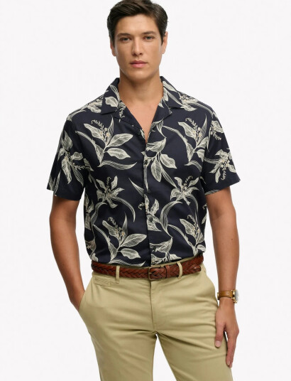Superdry Hawaiian Print S/S Shirt   Navy   M