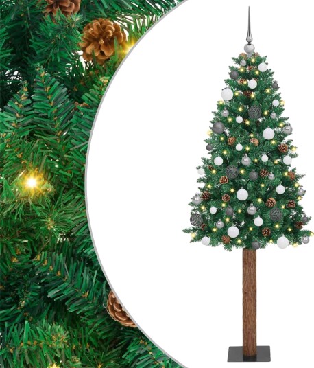  Slim juletre med 300 LED grønn 180 cm PVC og Massivt Furu tre