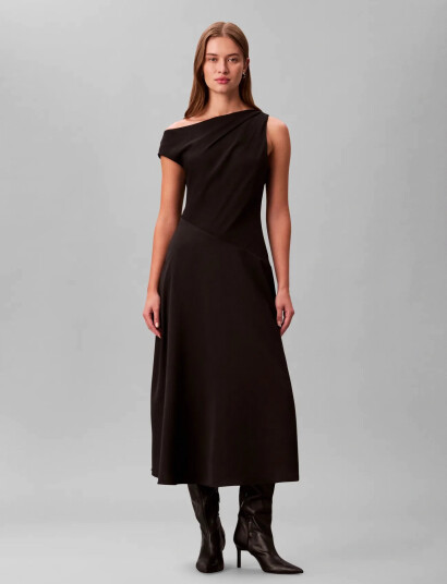 Calvin Klein Crepe One Shoulder Dress - Black - S Calvin Klein Crepe One Shoulder Dress - Black - S