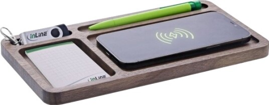 Inline Woodcharge Organizer Med Innebygd Qi Ladeflate I Valnøtttre