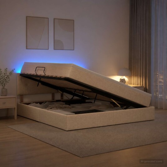 vidaXL LED lagringseng med madrass Krem 180 x 200 cm Stoff