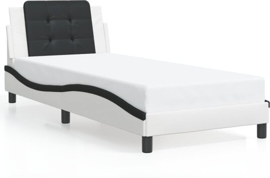 Sengeramme med hodegavl hvit og svart 100x200 cm kunstlær 8721012346529