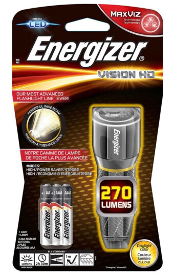 Lommelygte Energizer® Vision Hd, Led, Metal, 3 Aaa