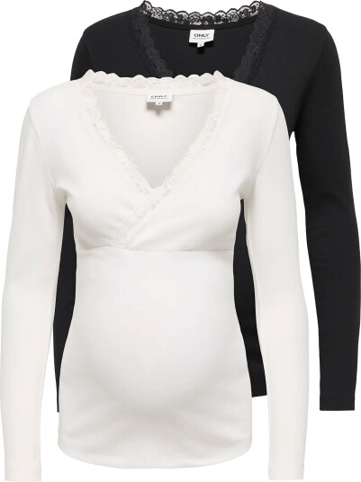 Only Maternity Olmnoma Rib Wrap Lace Top 2 Pack Black L