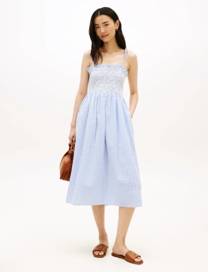 Tommy Hilfiger Swimshop Seersucker Smocked Drs Blue XS