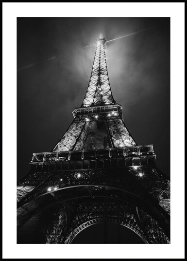 Eiffel Tower Paris Night Black & White Plakat Plakat / 70x100cm