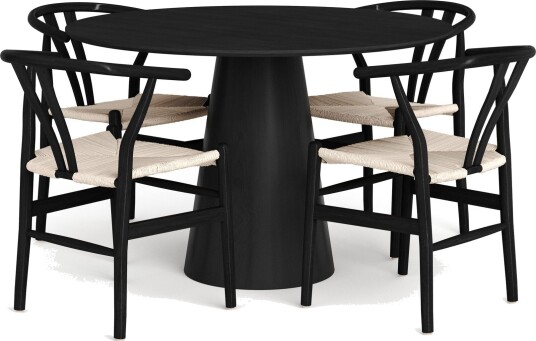 Siena Spisegruppe rund 110 cm Svart med 4 Dastoori spisestoler Svart