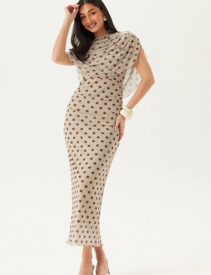 Bubbleroom Cape Mesh Ankle Dress Beige S Bubbleroom Cape Mesh Ankle Dress Beige S