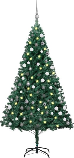 vidaXL Slankt kunstig juletre med LED og kulesett grønn 150 cm PVC vidaXL Slankt kunstig juletre med LED og kulesett grønn 150 cm PVC