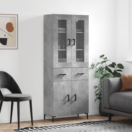 vidaXL Highboard betong grå 69,5x34x180 cm konstruert tre 8720845479558