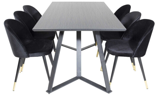 Venture Design Marina & Velvet spisegruppe Svart/svart 6 st stoler & bord 180 x 90 cm