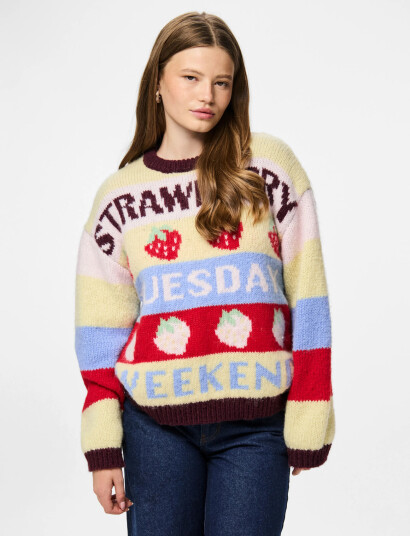 Pieces Pcbikka Ls O Neck Knit Bc Multi/patterned M