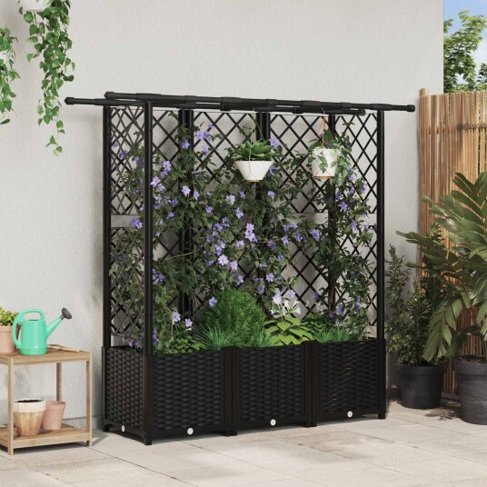 vidaXL Hevet Bed med Trellis og Tak Svart 163,5 x 40 x 136 cm PP