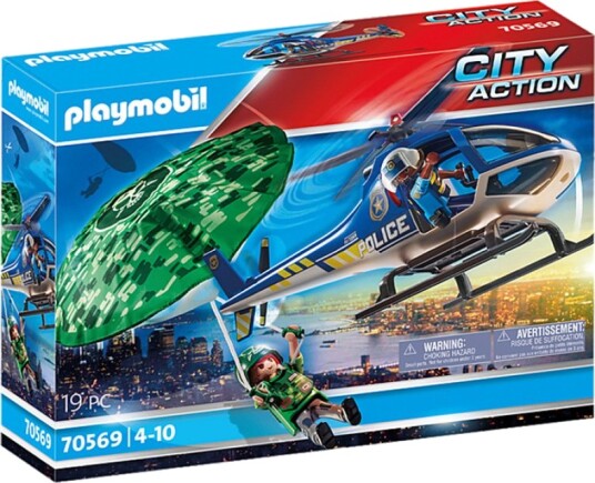 Playmobil City Action Politihelikopter: Forfølgelsesjakt Med Fallskjerm 70569