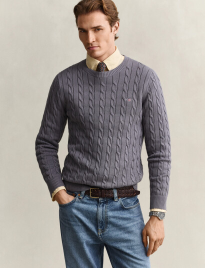 Gant Classic Cable Knit Sweater Grey S