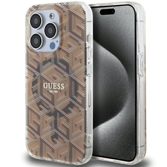 Guess IML GCube MagSafe Mobildeksel i Brun for iPhone 15 Pro Max
