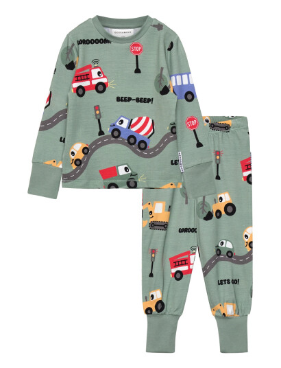 Geggamoja Bamboo Two Piece Pyjamas Green Tractor   Green   110/116