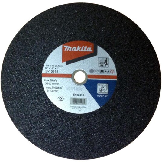 Makita B-10665 Kappeskive 5-pakning 355 mm for Metall - Grovkorn A36p-Bf Makita B-10665 Kappeskive 5-pakning 355 mm for Metall - Grovkorn A36p-Bf
