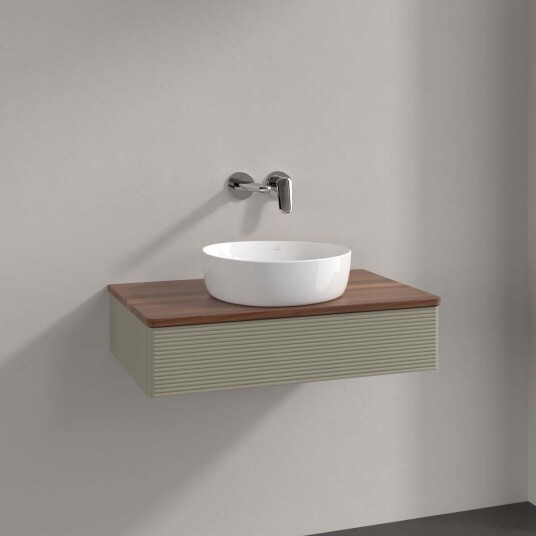 Villeroy & Boch Antao Servantskap med 1 skuff 80x50x19 cm m/lys Steingrå/Valnøtt Villeroy & Boch Antao Servantskap med 1 skuff 80x50x19 cm m/lys Steingrå/Valnøtt