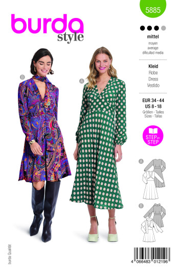 Burda 5885 - Kjole EUR: 34-44, US: 8-18