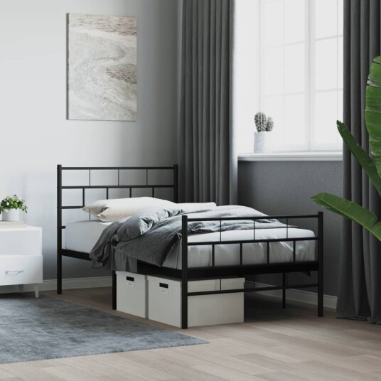 vidaXL Sengeramme i metall med hode- og fotgavl svart 80x200 cm 8721012188693